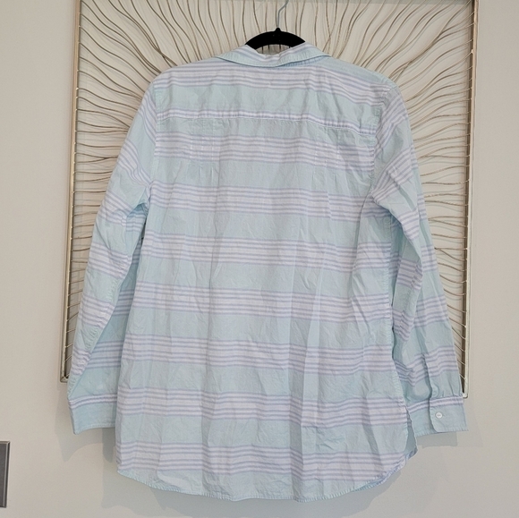 L.L. Bean Cotton Mint Green Light Blue Striped Button Down Shirt Size Large - Picture 7 of 10